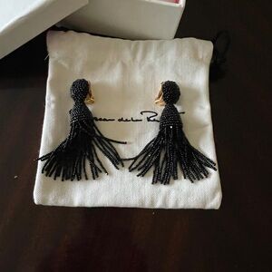 Oscar de la Renta Black and Gold Tassel Earrings